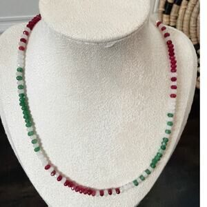 Second Bloom Studio Rainbow Agate Necklace 17.5" Red White Green Adjustable